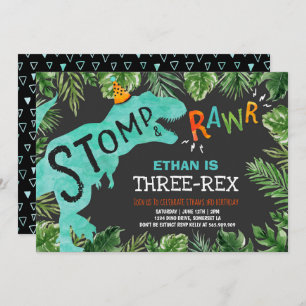 Dinosaur Invitation d'anniversaire à trois rapport