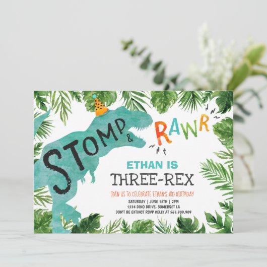 Dinosaur Invitation d'anniversaire à trois rapport (Debout devant)