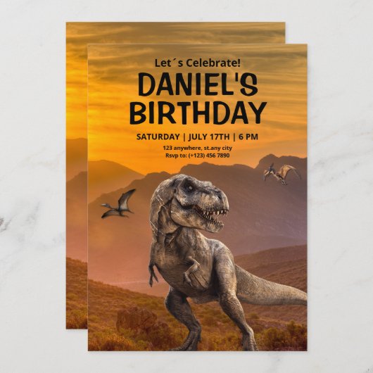Dinosaur invitation d'anniversaire, Anniversaire d (Devant / Derrière)