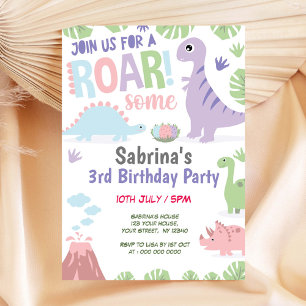 Dinosaur Invitation d'anniversaire fille
