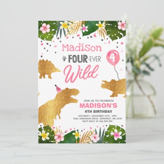 Dinosaur Invitation d'anniversaire Four Ever Wild  (Debout devant)
