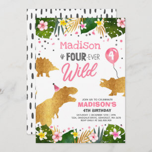 Dinosaur Invitation d'anniversaire Four Ever Wild