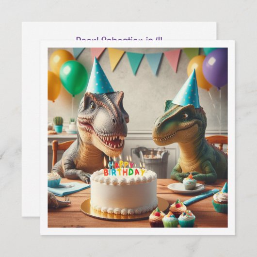 Dinosaur invitation d'anniversaire, pour les paris (Devant / Derrière)