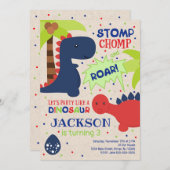 Dinosaur Invitation d'anniversaire pour un garçon (Devant / Derrière)