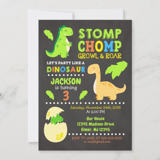 Dinosaur Invitation d'anniversaire pour un garçon (Devant)