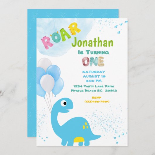 Dinosaur Invitation d'anniversaire pour un garçon (Devant / Derrière)