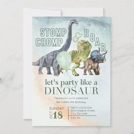 Dinosaur invitation d'anniversaire, Stomp Chomp et (Devant)