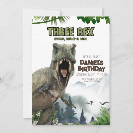 Dinosaur Invitation d'anniversaire Trois Rex (Devant)
