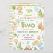 Dinosaur Invitation de fête du 2e anniversaire (Devant / Derrière)