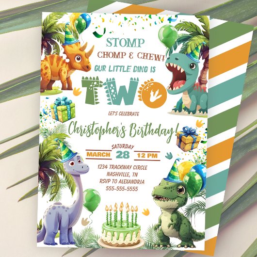 Dinosaur Invitation de fête du 2e anniversaire