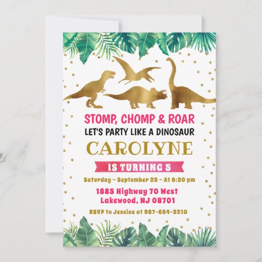 Dinosaur Invitation, Dinosaur Birthday Kaart (Voorkant)