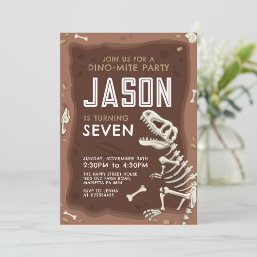Dinosaur Invitation for Birthday Party Fossil (Debout devant)