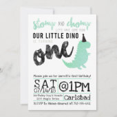 Dinosaur Invitation Stomp and Chomp First Birthday Kaart (Voorkant)