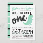 Dinosaur Invitation Stomp and Chomp First Birthday Kaart (Voorkant / Achterkant)