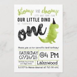 Dinosaur Invitation Stomp and Chomp First Birthday Kaart