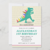 Dinosaur invitations 1er anniversaire Fille rose (Devant)
