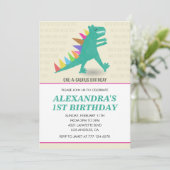 Dinosaur invitations 1er anniversaire Fille rose (Debout devant)