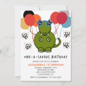 Dinosaur invitations 1er anniversaire Girl Funny d (Devant)