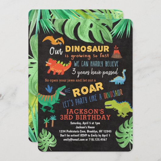 Dinosaur Invitations Anniversaire Roar Dinosaur (Devant / Derrière)