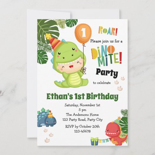 Dinosaur Invitations d'anniversaire garçon 1er mig (Devant)