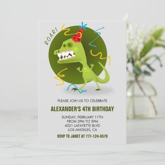 Dinosaur invitations de 4e anniversaire de rex enf (Debout devant)