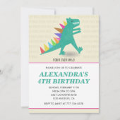 Dinosaur invitations de 4e anniversaire Fille rose (Devant)