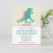 Dinosaur invitations de 4e anniversaire Fille rose (Debout devant)