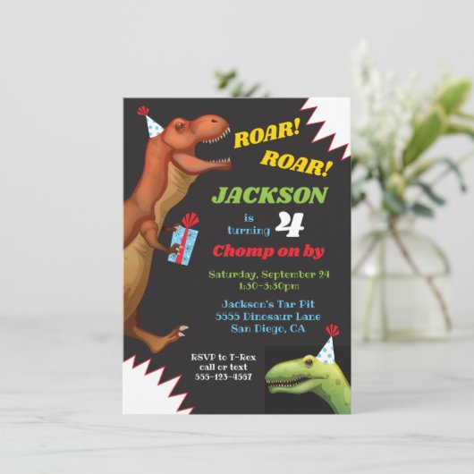 Dinosaur Invitations de fête d'anniversaire (Debout devant)