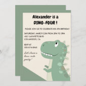 Dinosaur invitations pour 4 ans rex enfants verts (Devant / Derrière)