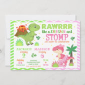 Dinosaur Joint Birthday Invitation for Boy & Girl (Devant)