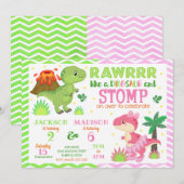 Dinosaur Joint Birthday Invitation for Boy & Girl (Devant / Derrière)