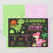 Dinosaur Joint Birthday Invitation for Boy & Girl (Devant / Derrière)