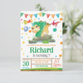 Dinosaur jongen 7th Birthday Uitnodiging (Staand voorkant)