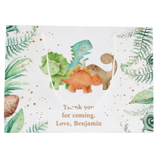 Dinosaur Jurassic Birthday Party Groot Cadeauzakje (Achterkant)