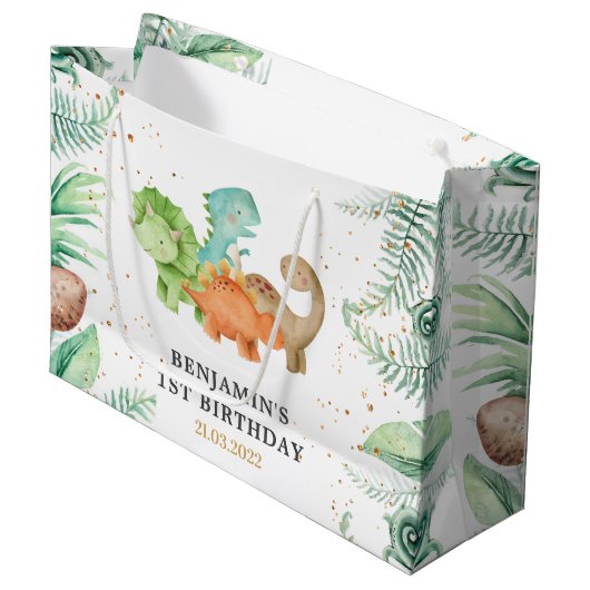 Dinosaur Jurassic Birthday Party Groot Cadeauzakje (Voorkant Gekanteld)