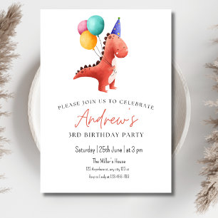 Dinosaur Jurassic Party Invitation Boys Three Rex Kaart