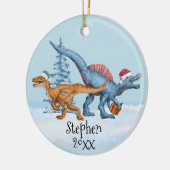 Dinosaur Kerstaptor Waterverf Naam Keramisch Ornament (Links)