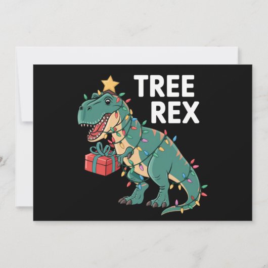 Dinosaur-kerstboom Rex Pajamas Xmas lights Feestdagenkaart (Voorkant)