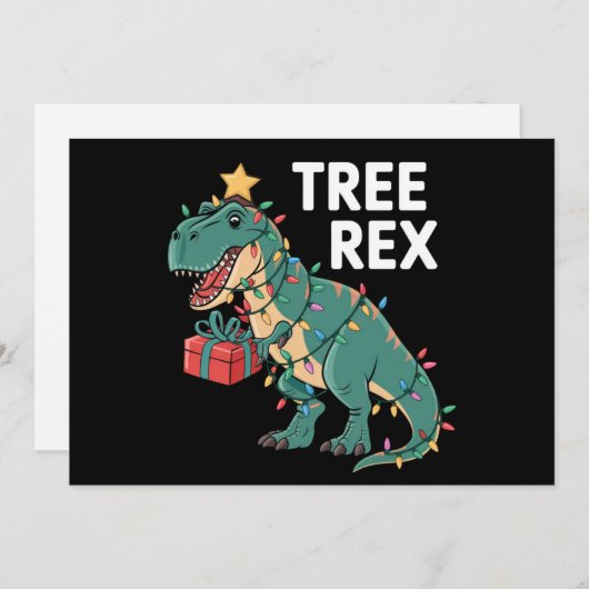 Dinosaur-kerstboom Rex Pajamas Xmas lights Feestdagenkaart (Voorkant / Achterkant)