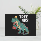 Dinosaur-kerstboom Rex Pajamas Xmas lights Feestdagenkaart (Staand voorkant)