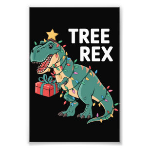 Dinosaur-kerstboom Rex Pajamas Xmas lights Foto Afdruk