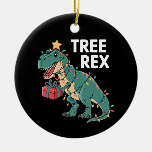 Dinosaur-kerstboom Rex Pajamas Xmas lights Keramisch Ornament (Voorkant)
