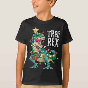 Dinosaur-kerstboom Rex Pajamas Xmas lights T-shirt