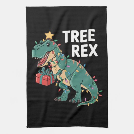Dinosaur-kerstboom Rex Pajamas Xmas lights Theedoek (Verticaal)