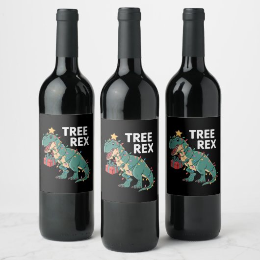 Dinosaur-kerstboom Rex Pajamas Xmas lights Wijn Etiket (Flessen)