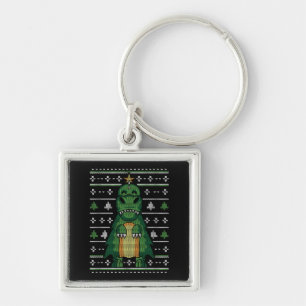 Dinosaur kerstboom Ugly Sweater Sleutelhanger
