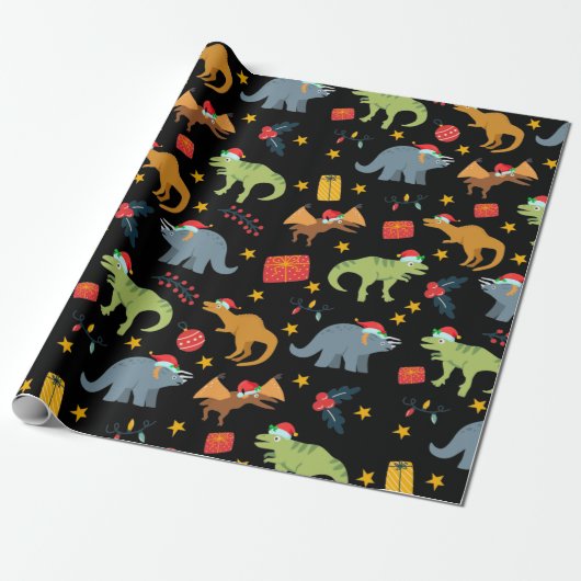 Dinosaur Kerstkerstkerstkerstkerstkerstkerstschild Cadeaupapier (Uitgerold)