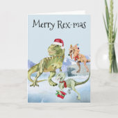 Dinosaur Kerstman Tyrannosaur Raptor Merry Rex Kaart (Voorkant)