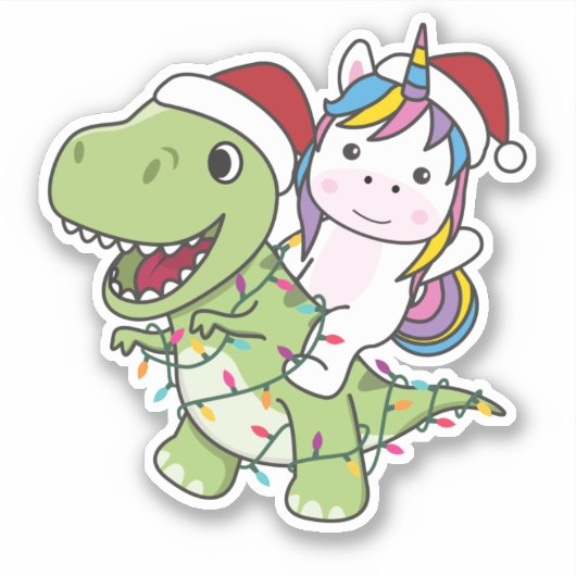 Dinosaur Kerstmis Unicorn Winter T-Rex Dino Stick Sticker (Voorkant)