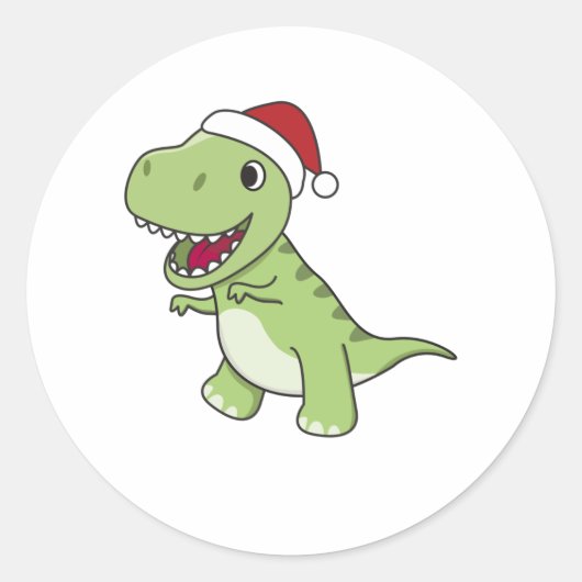 Dinosaur Kerstwinter T-Rex Dino Ronde Sticker (Voorkant)